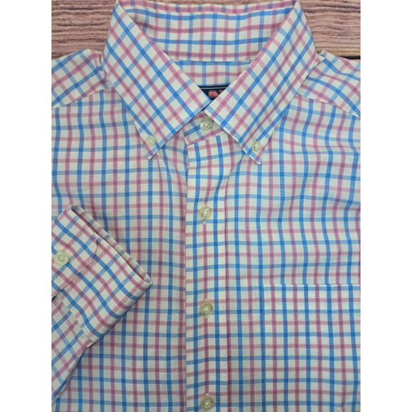 Vineyard Vines Mens Small Classic Fit Murray Shirt Blue/Pink Check Button-Down - Picture 4 of 7